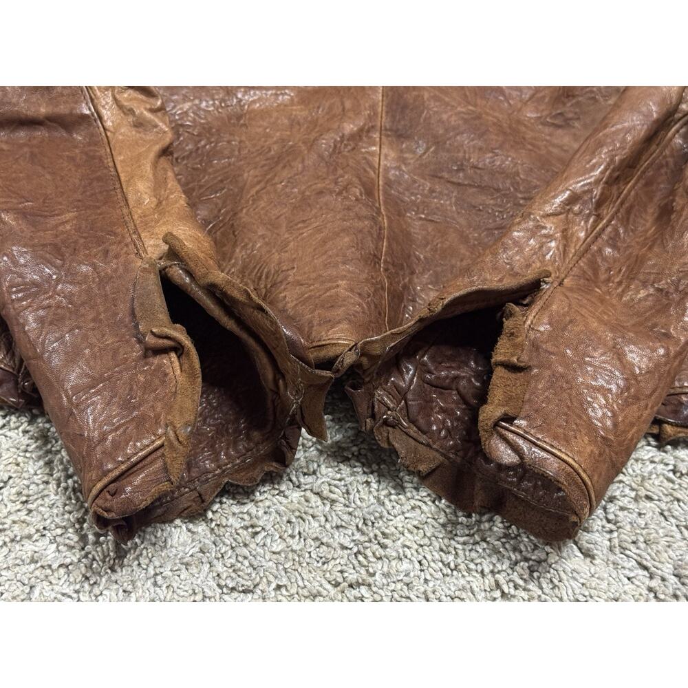 Vintage ZINI Brown Leather Blazer Jacket Leopard Lined Fleur De Lis Studded XS - Picture 9 of 11
